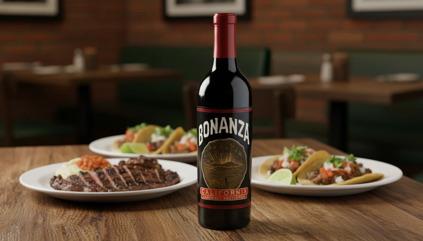 Botella Bonanza con comida mexicana